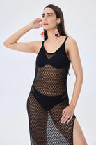 Peraluna-Angel Ajurlu Kadın Uzun Triko Plaj Elbisesi Si̇yah-Elbise-3-Milagron.com