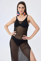 Peraluna-Angel Ajurlu Kadın Uzun Triko Plaj Elbisesi Si̇yah-Elbise-4-Milagron.com