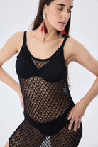 Peraluna-Angel Ajurlu Kadın Uzun Triko Plaj Elbisesi Si̇yah-Elbise-5-Milagron.com