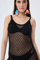 Peraluna-Angel Ajurlu Kadın Uzun Triko Plaj Elbisesi Si̇yah-Elbise-6-Milagron.com