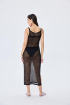 Peraluna-Angel Ajurlu Kadın Uzun Triko Plaj Elbisesi Si̇yah-Elbise-7-Milagron.com