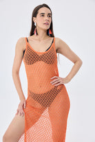 Peraluna-Angel Ajurlu Kadın Uzun Triko Plaj Elbisesi Turuncu-Elbise-3-Milagron.com