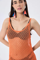 Peraluna-Angel Ajurlu Kadın Uzun Triko Plaj Elbisesi Turuncu-Elbise-5-Milagron.com