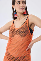 Peraluna-Angel Ajurlu Kadın Uzun Triko Plaj Elbisesi Turuncu-Elbise-6-Milagron.com