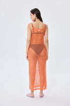 Peraluna-Angel Ajurlu Kadın Uzun Triko Plaj Elbisesi Turuncu-Elbise-9-Milagron.com