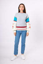 Peraluna-Aurora Rahat Kesim Kadın Triko Kazak Gri/Mavi/Multi-Kazak & Triko-1-Milagron.com