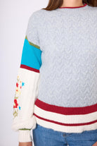 Peraluna-Aurora Rahat Kesim Kadın Triko Kazak Gri/Mavi/Multi-Kazak & Triko-3-Milagron.com