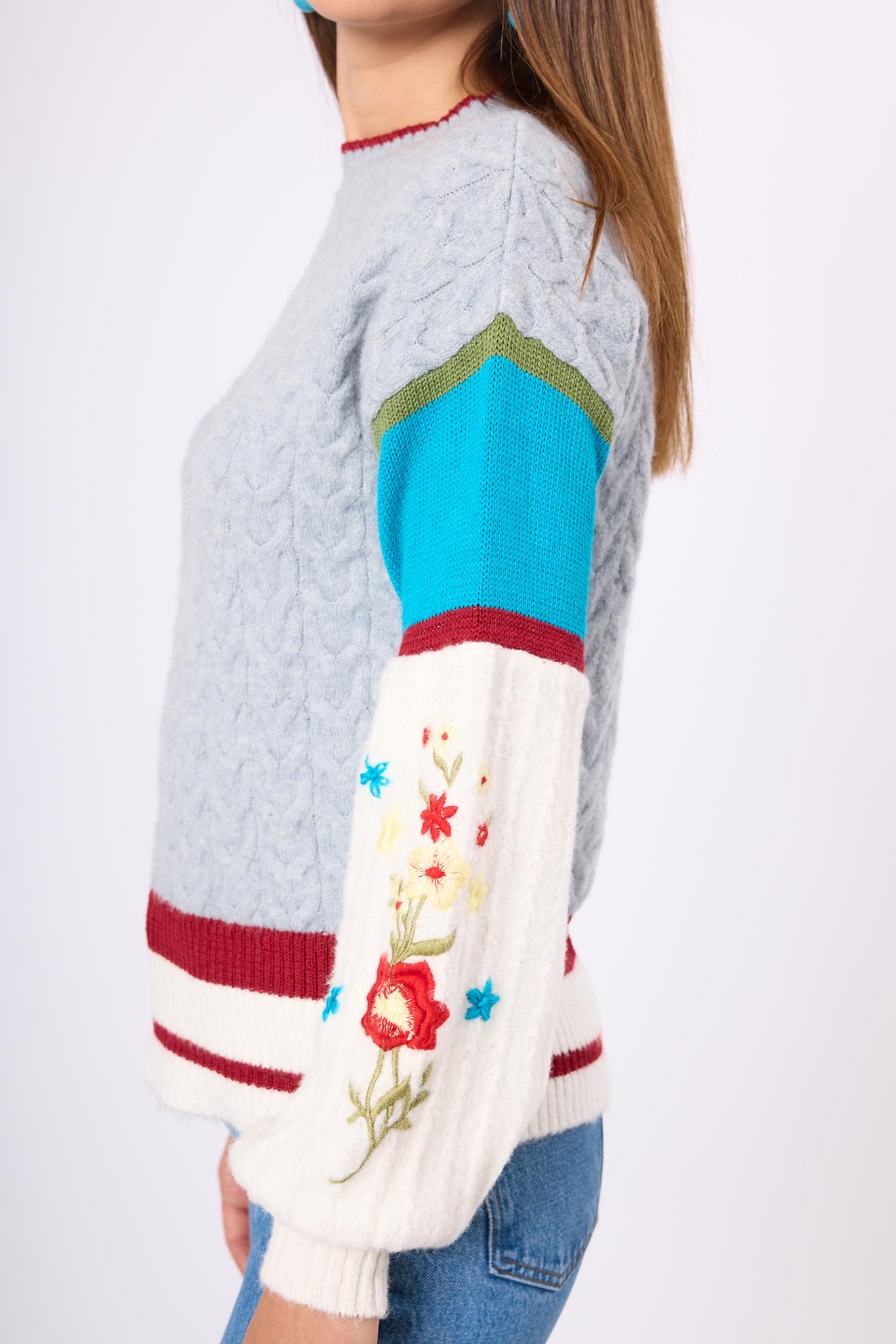 Peraluna-Aurora Rahat Kesim Kadın Triko Kazak Gri/Mavi/Multi-Kazak & Triko-4-Milagron.com