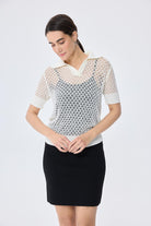 Peraluna-Ava Ajurlu Polo Yaka Kadın Triko Bluz Ekru-Bluz-2-Milagron.com