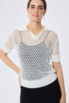 Peraluna-Ava Ajurlu Polo Yaka Kadın Triko Bluz Ekru-Bluz-3-Milagron.com