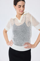 Peraluna-Ava Ajurlu Polo Yaka Kadın Triko Bluz Ekru-Bluz-4-Milagron.com