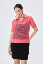 Peraluna-Ava Ajurlu Polo Yaka Kadın Triko Bluz Koral-Bluz-1-Milagron.com