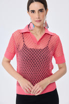 Peraluna-Ava Ajurlu Polo Yaka Kadın Triko Bluz Koral-Bluz-4-Milagron.com