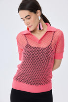 Peraluna-Ava Ajurlu Polo Yaka Kadın Triko Bluz Koral-Bluz-5-Milagron.com