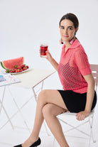 Peraluna-Ava Ajurlu Polo Yaka Kadın Triko Bluz Koral-Bluz-7-Milagron.com