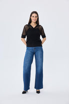 Peraluna-Ava Ajurlu Polo Yaka Kadın Triko Bluz Si̇yah-Bluz-1-Milagron.com