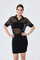 Peraluna-Ava Ajurlu Polo Yaka Kadın Triko Bluz Si̇yah-Bluz-2-Milagron.com