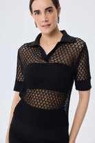 Peraluna-Ava Ajurlu Polo Yaka Kadın Triko Bluz Si̇yah-Bluz-3-Milagron.com