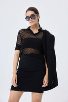 Peraluna-Ava Ajurlu Polo Yaka Kadın Triko Bluz Si̇yah-Bluz-4-Milagron.com