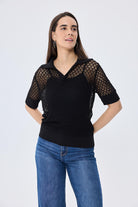 Peraluna-Ava Ajurlu Polo Yaka Kadın Triko Bluz Si̇yah-Bluz-5-Milagron.com