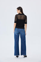 Peraluna-Ava Ajurlu Polo Yaka Kadın Triko Bluz Si̇yah-Bluz-8-Milagron.com