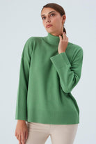 Peraluna-Balıkçı Yaka Boğazlı Bol Kesim Kadın Triko Kazak-Kazak & Triko-13-Milagron.com