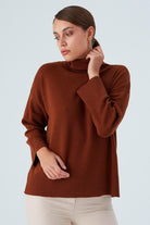 Peraluna-Balıkçı Yaka Boğazlı Bol Kesim Kadın Triko Kazak-Kazak & Triko-20-Milagron.com