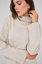 Peraluna-Balıkçı Yaka Boğazlı Bol Kesim Kadın Triko Kazak-Kazak & Triko-44-Milagron.com