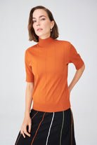 Peraluna-Balıkçı Yaka Kısa Kollu İnce Basic Kadın Triko Bluz-Top-38-Milagron.com