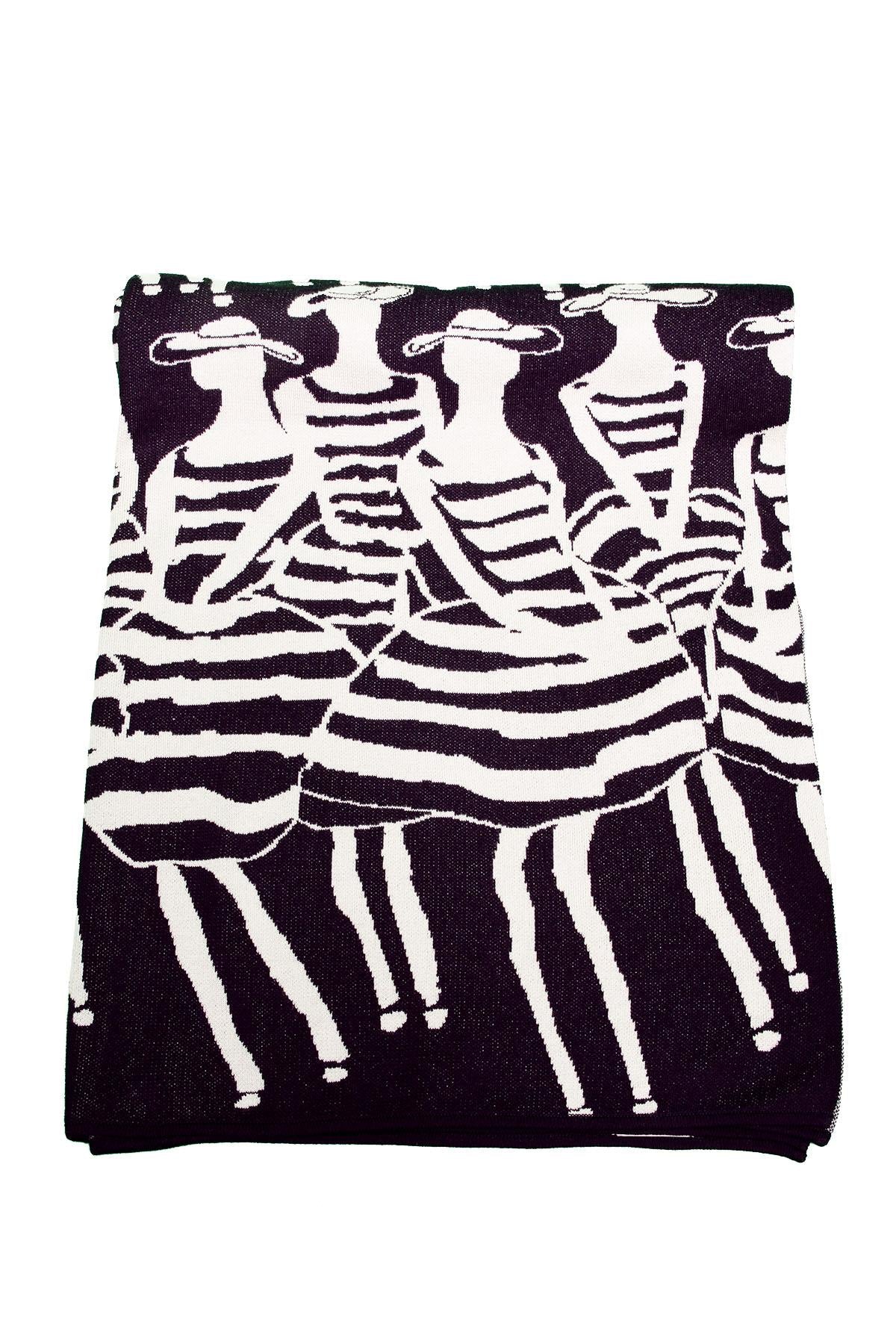 Peraluna Beach Girls Beach Towel Jakarlı Pamuklu Plaj Örtüsü - Siyah/Beyaz