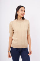 Peraluna-Betty Blouse Balıkçı Yaka Kısa Kollu İnce Basic Kadın Triko Bluz Bej-Bluz-2-Milagron.com