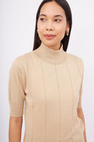 Peraluna-Betty Blouse Balıkçı Yaka Kısa Kollu İnce Basic Kadın Triko Bluz Bej-Bluz-4-Milagron.com