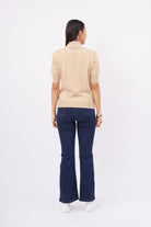 Peraluna-Betty Blouse Balıkçı Yaka Kısa Kollu İnce Basic Kadın Triko Bluz Bej-Bluz-6-Milagron.com