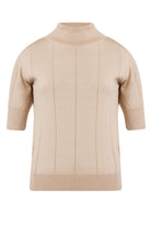 Peraluna-Betty Blouse Balıkçı Yaka Kısa Kollu İnce Basic Kadın Triko Bluz Bej-Bluz-7-Milagron.com