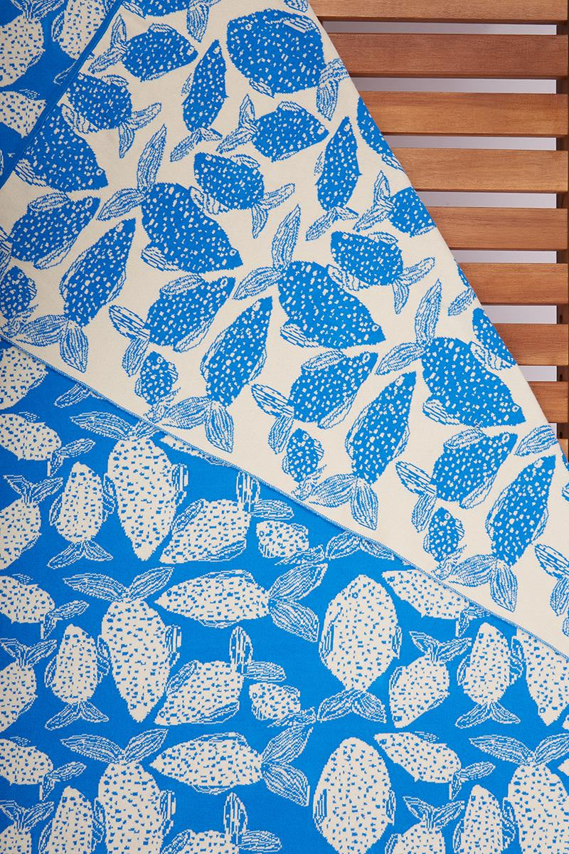 Peraluna Blue Sardin Beach Towel Jacquard Cotton Beach Towel - Ekru/Mavi