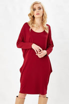 Peraluna-Bordo Rengi 3/4 Kol Balon Kadın Triko Elbise-Elbise-1-Milagron.com