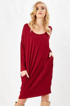 Peraluna-Bordo Rengi 3/4 Kol Balon Kadın Triko Elbise-Elbise-2-Milagron.com