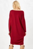 Peraluna-Bordo Rengi 3/4 Kol Balon Kadın Triko Elbise-Elbise-3-Milagron.com