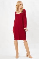 Peraluna-Bordo Rengi 3/4 Kol Balon Kadın Triko Elbise-Elbise-5-Milagron.com