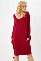 Peraluna-Bordo Rengi 3/4 Kol Balon Kadın Triko Elbise-Elbise-6-Milagron.com
