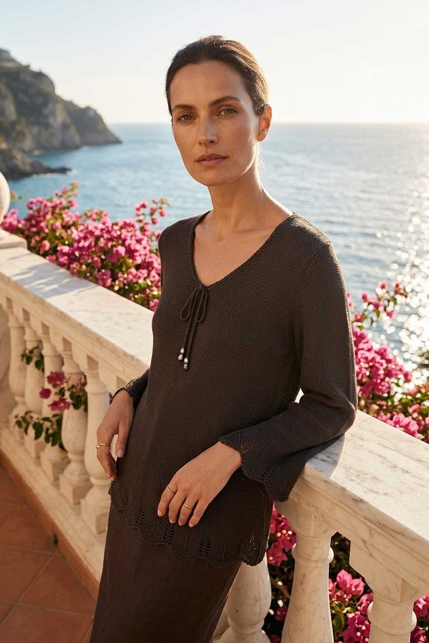 Peraluna Breeze Tunik, Kadın Triko Tunik - Koyu Kahve