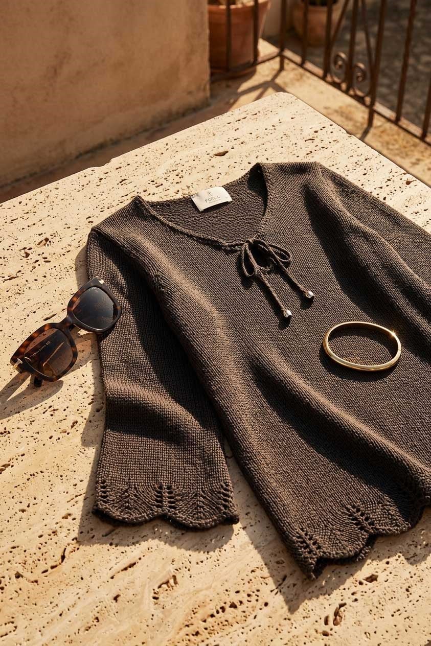 Peraluna Breeze Tunik, Kadın Triko Tunik - Koyu Kahve
