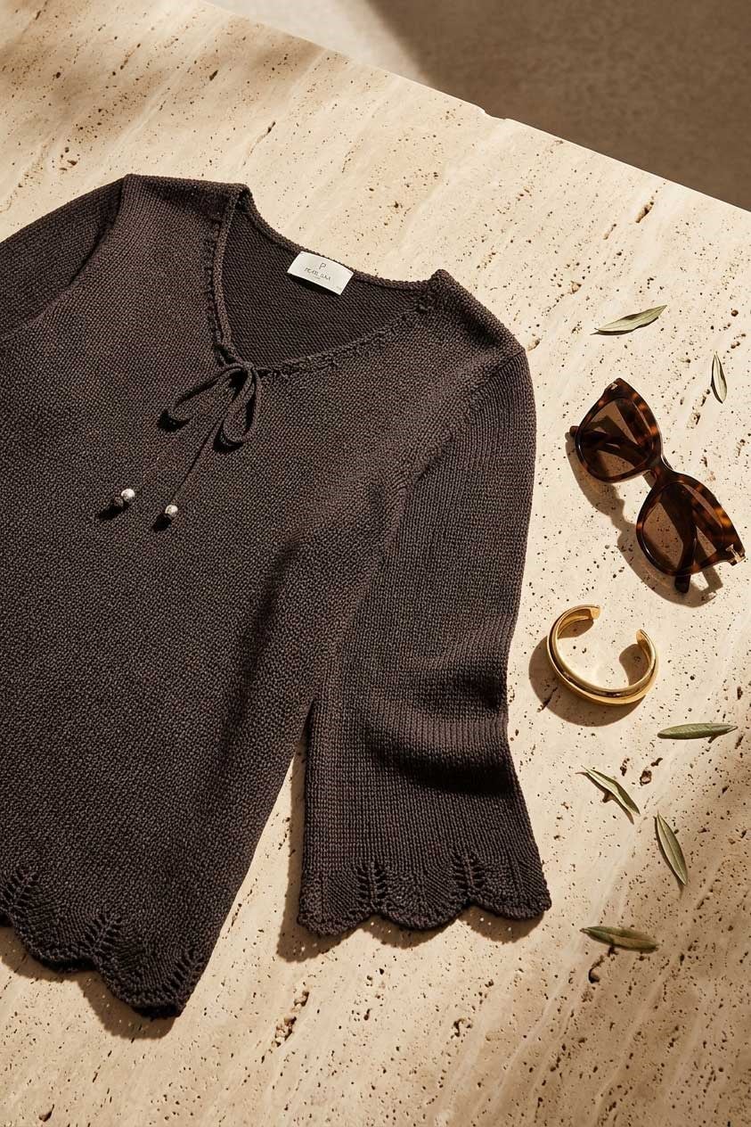 Peraluna Breeze Tunik, Kadın Triko Tunik - Koyu Kahve