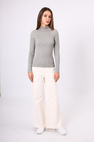 Peraluna-Briar Rib Örgü Fit Kalıp Kadın Triko Kazak Gri Melanj-Kazak & Triko-1-Milagron.com