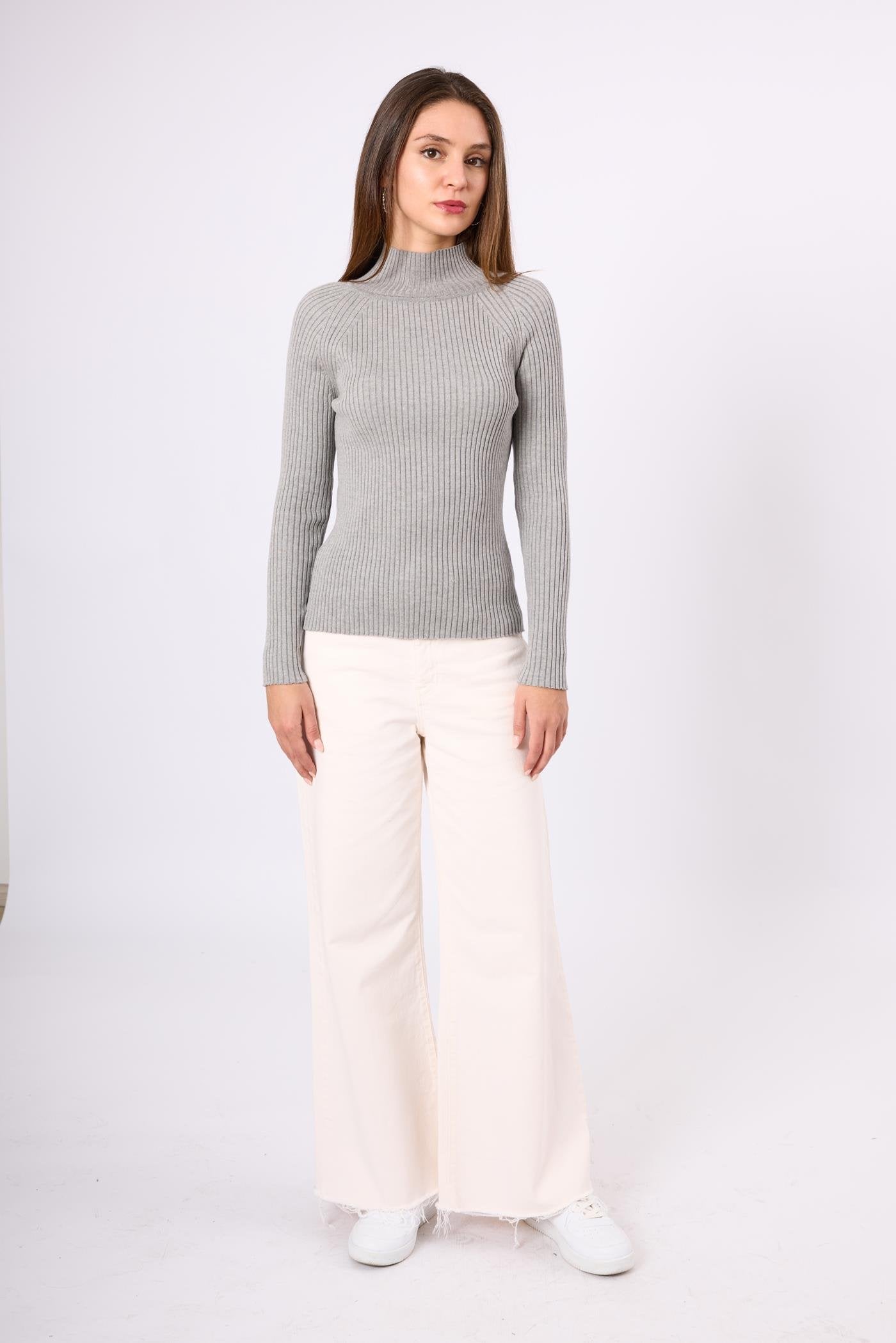 Peraluna-Briar Rib Örgü Fit Kalıp Kadın Triko Kazak Gri Melanj-Kazak & Triko-1-Milagron.com