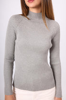Peraluna-Briar Rib Örgü Fit Kalıp Kadın Triko Kazak Gri Melanj-Kazak & Triko-5-Milagron.com