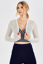 Peraluna Butterfly Bolero File Örgü Uzun Kol Triko Kadın Bolero - Ekru