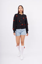 Peraluna Cherry Cardigan Organik Pamuk Kiraz İŞlemeli Kadın Hırka - Siyah