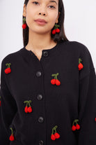 Peraluna Cherry Cardigan Organik Pamuk Kiraz İŞlemeli Kadın Hırka - Siyah