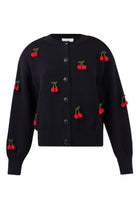 Peraluna Cherry Cardigan Organik Pamuk Kiraz İŞlemeli Kadın Hırka - Siyah